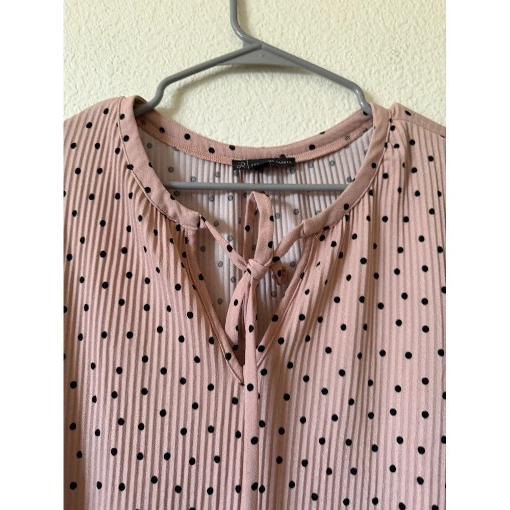 Adrianna Papell Womens Blouse Pink Polka Dot Tie Neck Long Sleeve Top L